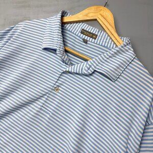 Peter Millar Summer Comfort Blue White Striped Collared Golf Polo Shirt XXL‎
